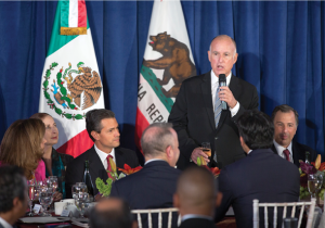 Governor Edmund G. Brown Jr. welcomes President of Mexico Enrique Peña Nieto (left) to Sacramento and California at an August 26 CalChamber-supported State Luncheon building on the July trade mission to Mexico. photo by Robert Durell