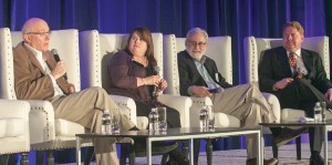 Giving a forecast of the 2016 California elections with the top two primary system in place are (from left) Ace Smith, SCN Strategies; Cynthia Bryant, California Republican Party; Rich Schlackman, RMS Associates; and Kevin Spillane, The Stonecreek Group.