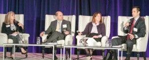 (From left) Jeanne Cain, CalChamber executive vice president for policy, moderates an examination of data security policy challenges with panelists Bradley Hayes of the U.S. Chamber; Lorinda Hayes, DLA Piper; and Jeremy Merz, CalChamber policy advocate.