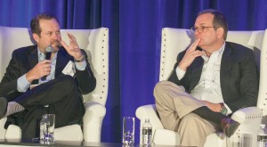 Discussing the presidential campaign are moderator Rob Stutzman (left), Stutzman Public Affairs and Todd Purdum of POLITICO.