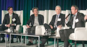 Outlining reform priorities for 2016 (from left): moderator Marshall Tuck, New Teacher Center; David Crane, Govern for California; reform activist Bill Bloomfield; and Charles Munger Jr., Spirit of Democracy.