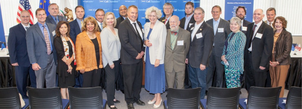 Members of the four California District Export Councils (DEC) gather at the CalChamber offices on May 27 to hear from National DEC Chair Roy Paulson (center front) of Paulson Manufacturing and attend several international trade-related events (see June 5 Alert).