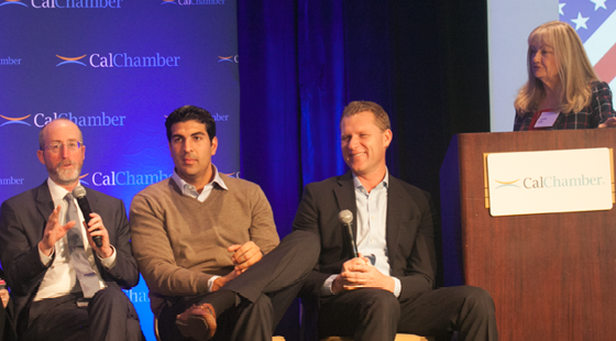 Senator Steve Glazer (D-Contra Costa), and Assemblymembers Matt Dababneh (D-Encino) and Chad Mayes (R-Yucca Valley) discuss key victories and major battles from the past year in a panel moderated by CalChamber Executive Vice President, Policy Jeanne Cain at the CalChamber Public Affairs Conference on November 30, 2016.