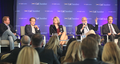 Sharing tales from the 2016 California campaign trail are (from left) Kevin Spillane, The Stonecreek Group; Steve O’Mara, EdVoice; Christy Wilson, Wilson Public Affairs; Rich Schlackman, RMS Associates; and Richard Temple, McNally Temple & Associates. 